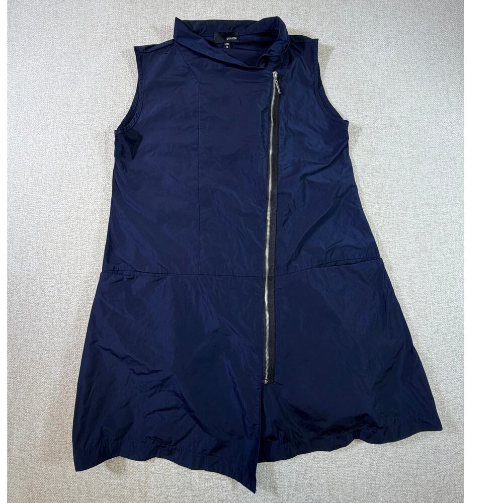 Sun Kim Vest Asymmetric Lagenlook Blue Pockets  Travel Minimalist Windbreaker M